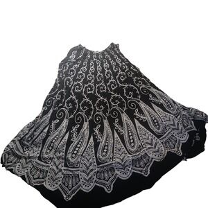 Seven Islands Paisley Border‎ Midi Dress M Black White Boho Sleeveless Resort